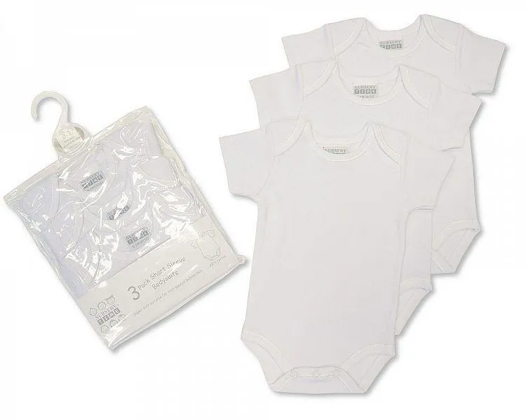 3 Pack White Short Sleeved Cotton Bodysuits (GP-25-0859)