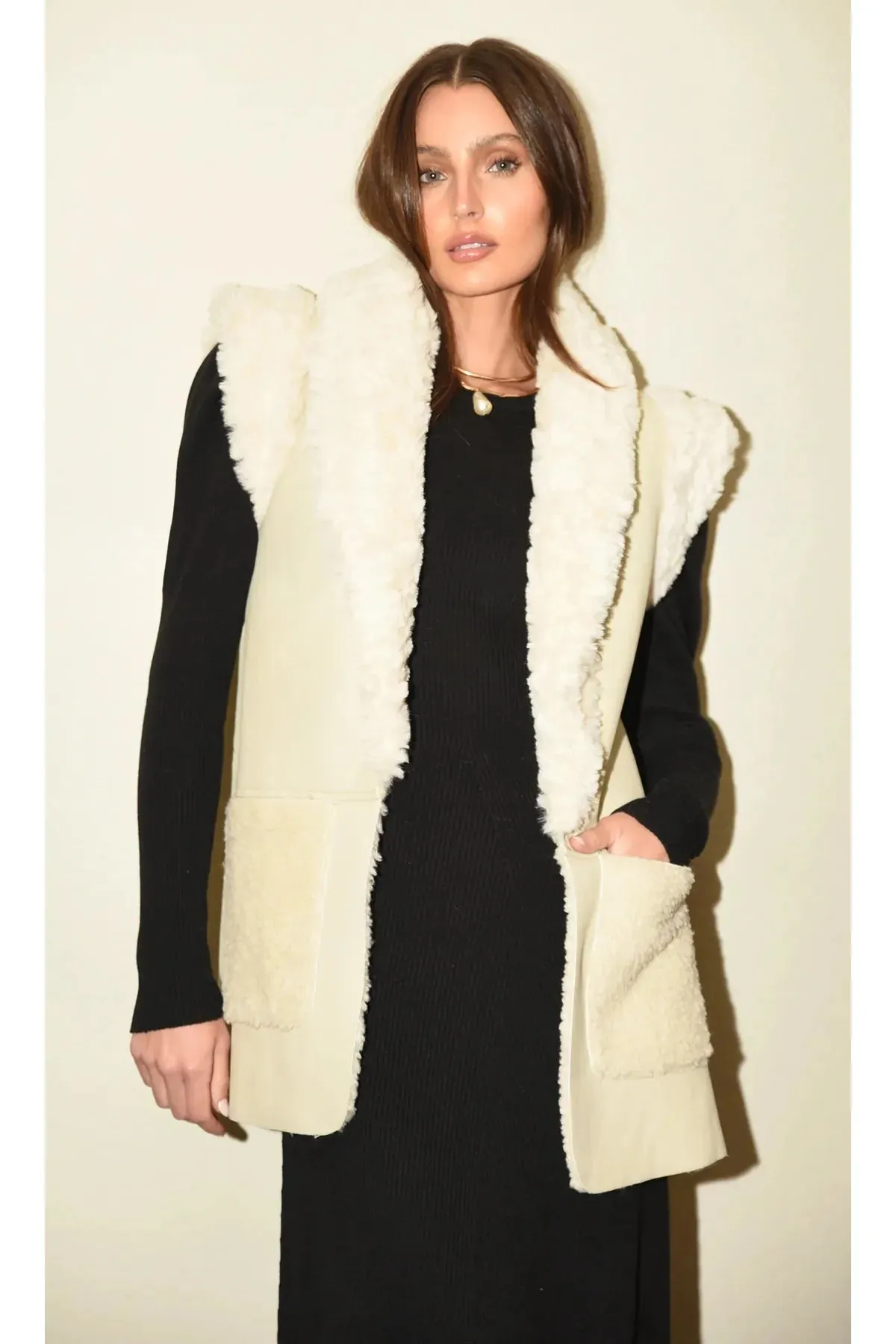 Beige Faux Fur Leather Vest