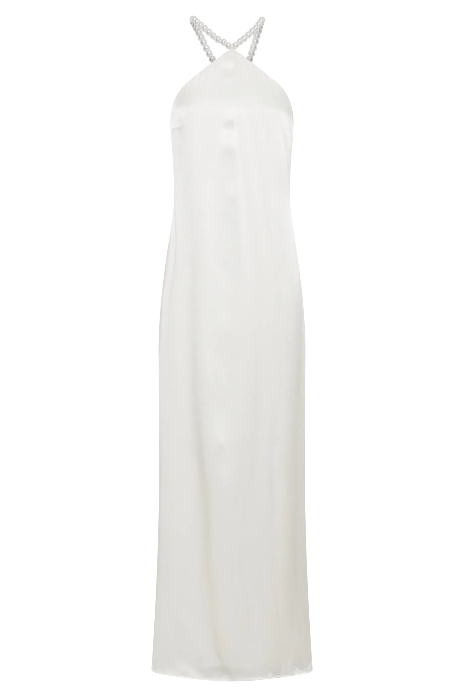 Blanche Satin Pearl Halter Maxi Dress - White