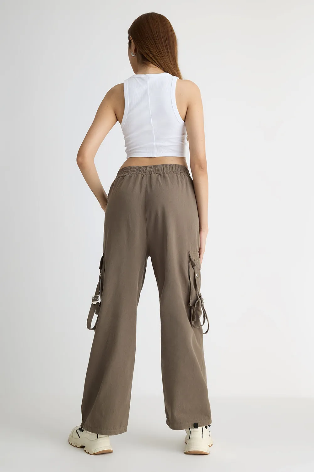 Brown Side-Strap Cargo Pants