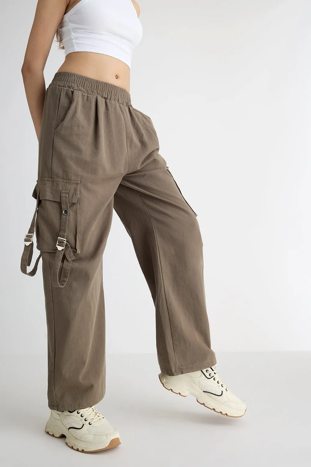 Brown Side-Strap Cargo Pants