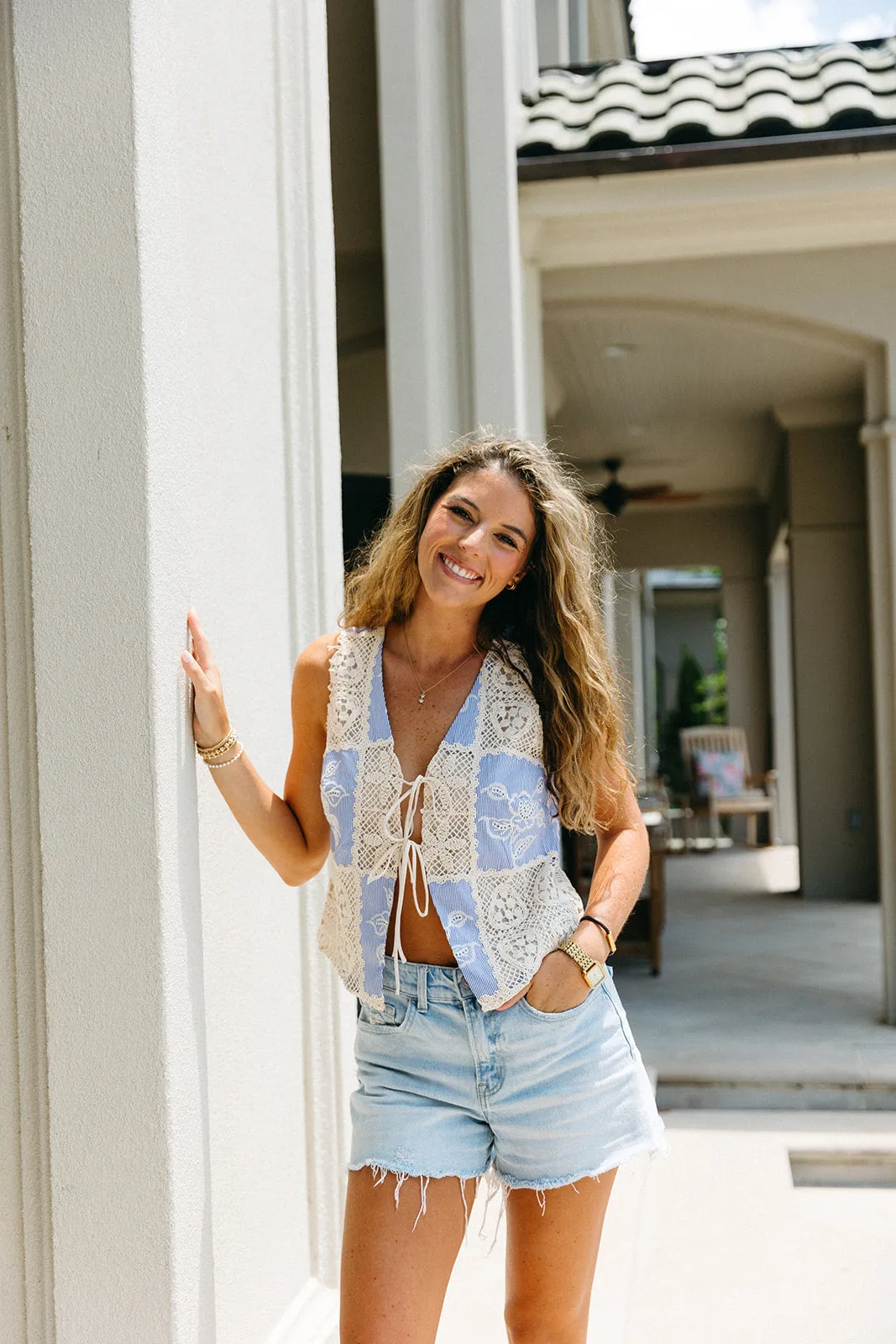 Carmen Crochet Top - Blue