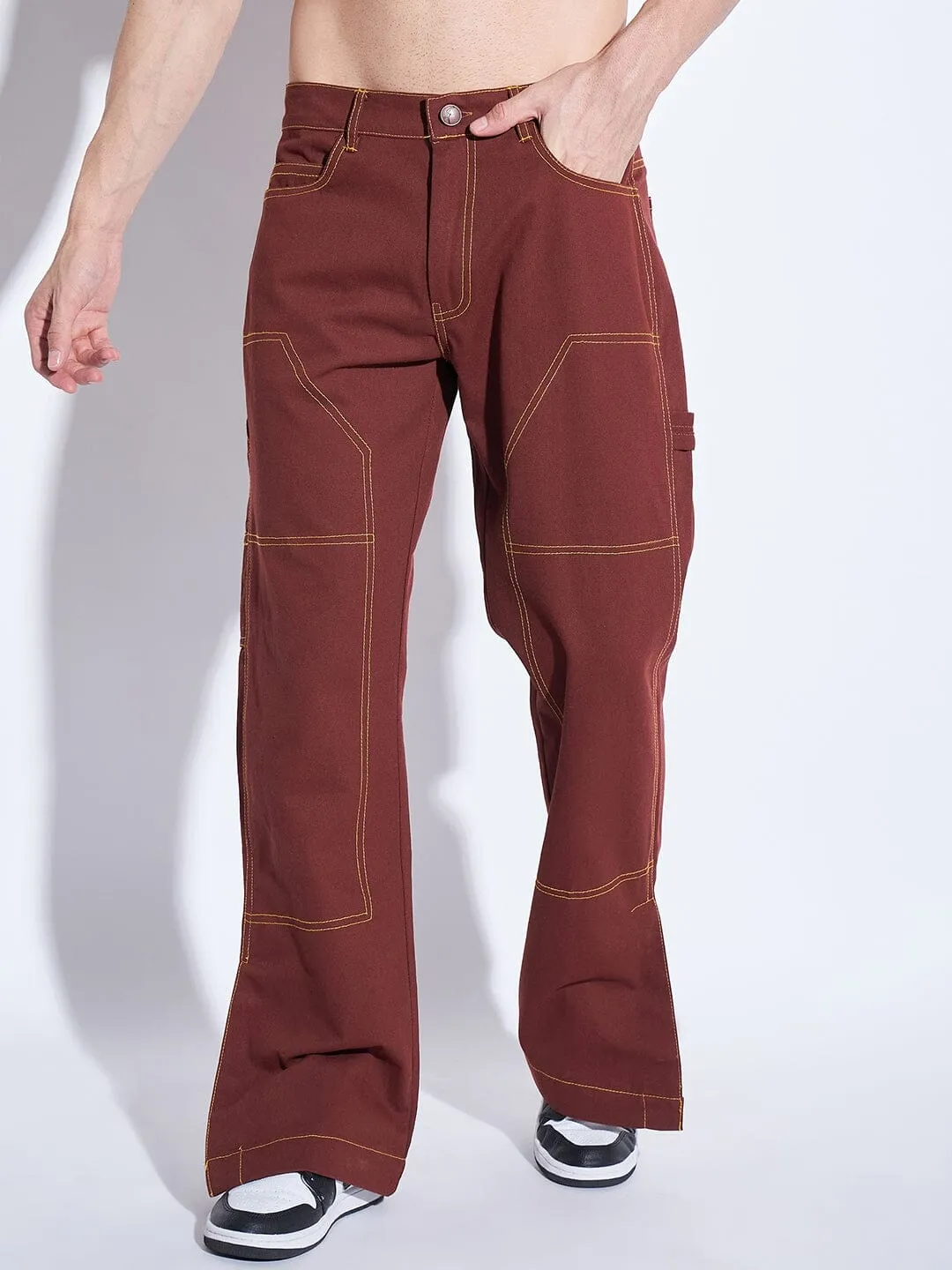 Chocolate Contrast Stich Carpenter Pants