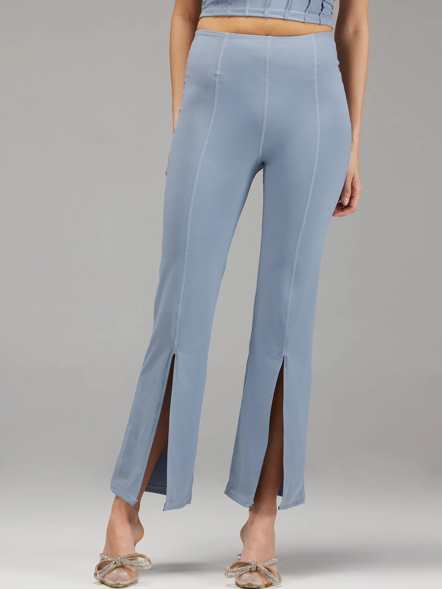 Dusty-Blue Retro Flare Pants