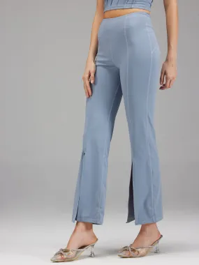 Dusty-Blue Retro Flare Pants