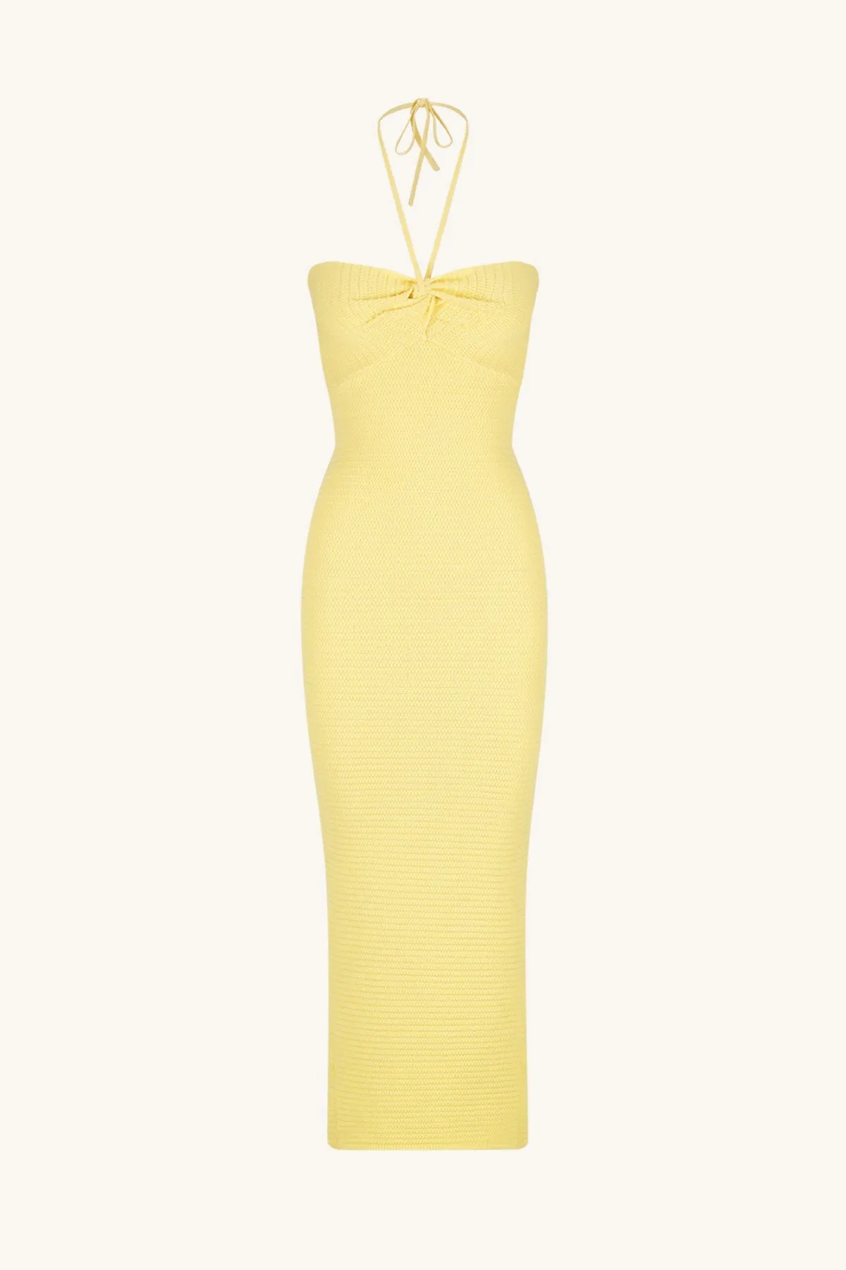 EVE TWIST FRONT HALTER MIDI DRESS - LEMON