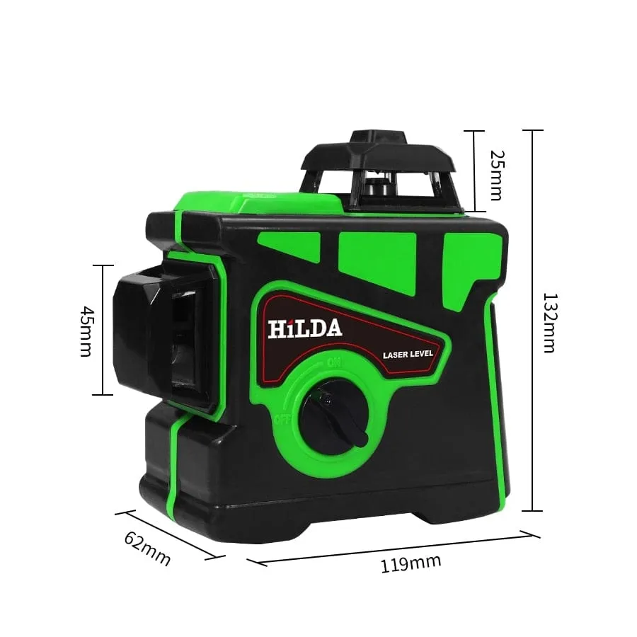 HILDA Laser Level 12 Lines 3D Level Self-Leveling 360 Horizontal And Vertical Cross Super Powerful Green Laser Level