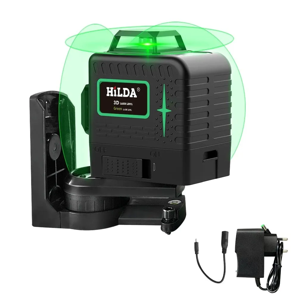 HILDA Laser Level 12 Lines 3D Level Self-Leveling 360 Horizontal And Vertical Cross Super Powerful Green Laser Level