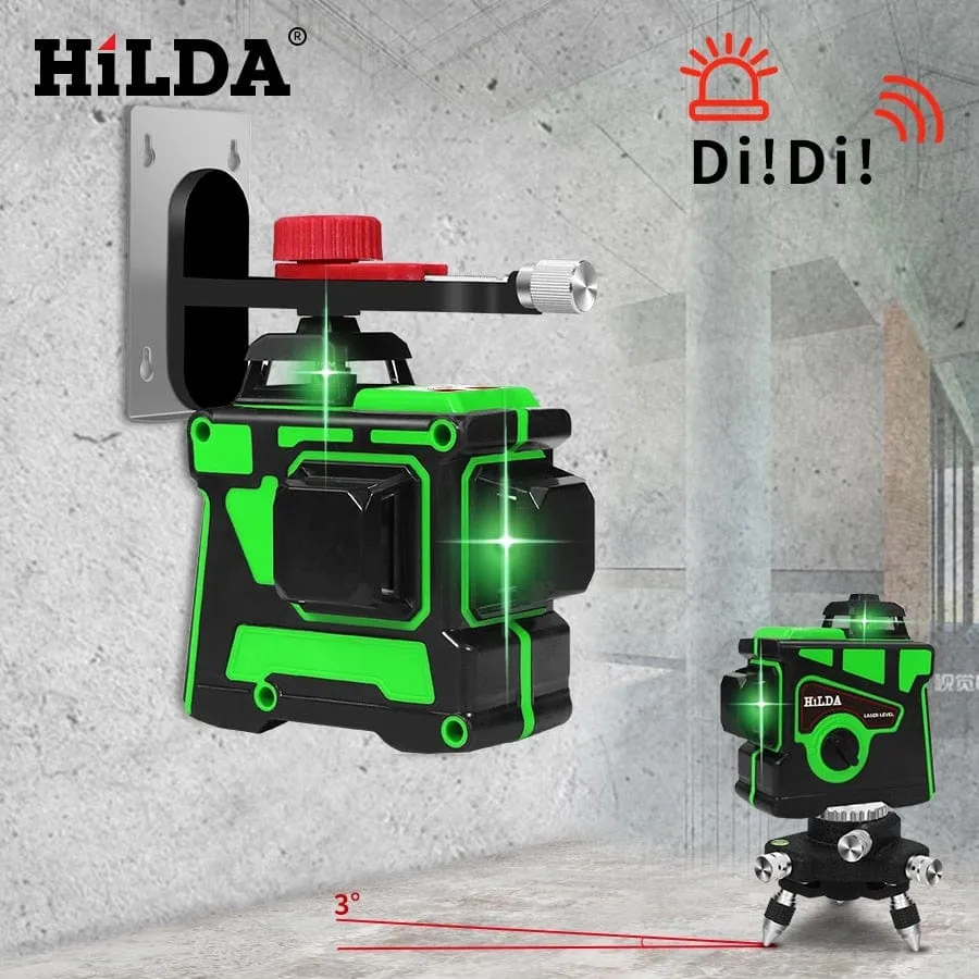 HILDA Laser Level 12 Lines 3D Level Self-Leveling 360 Horizontal And Vertical Cross Super Powerful Green Laser Level