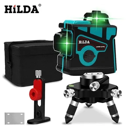 HILDA Laser Level 12 Lines 3D Level Self-Leveling 360 Horizontal And Vertical Cross Super Powerful Green Laser Level