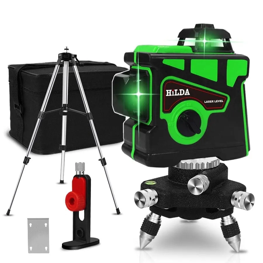 HILDA Laser Level 12 Lines 3D Level Self-Leveling 360 Horizontal And Vertical Cross Super Powerful Green Laser Level