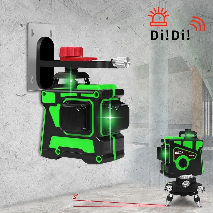 HILDA Laser Level 12 Lines 3D Level Self-Leveling 360 Horizontal And Vertical Cross Super Powerful Green Laser Level