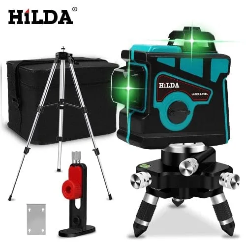 HILDA Laser Level 12 Lines 3D Level Self-Leveling 360 Horizontal And Vertical Cross Super Powerful Green Laser Level