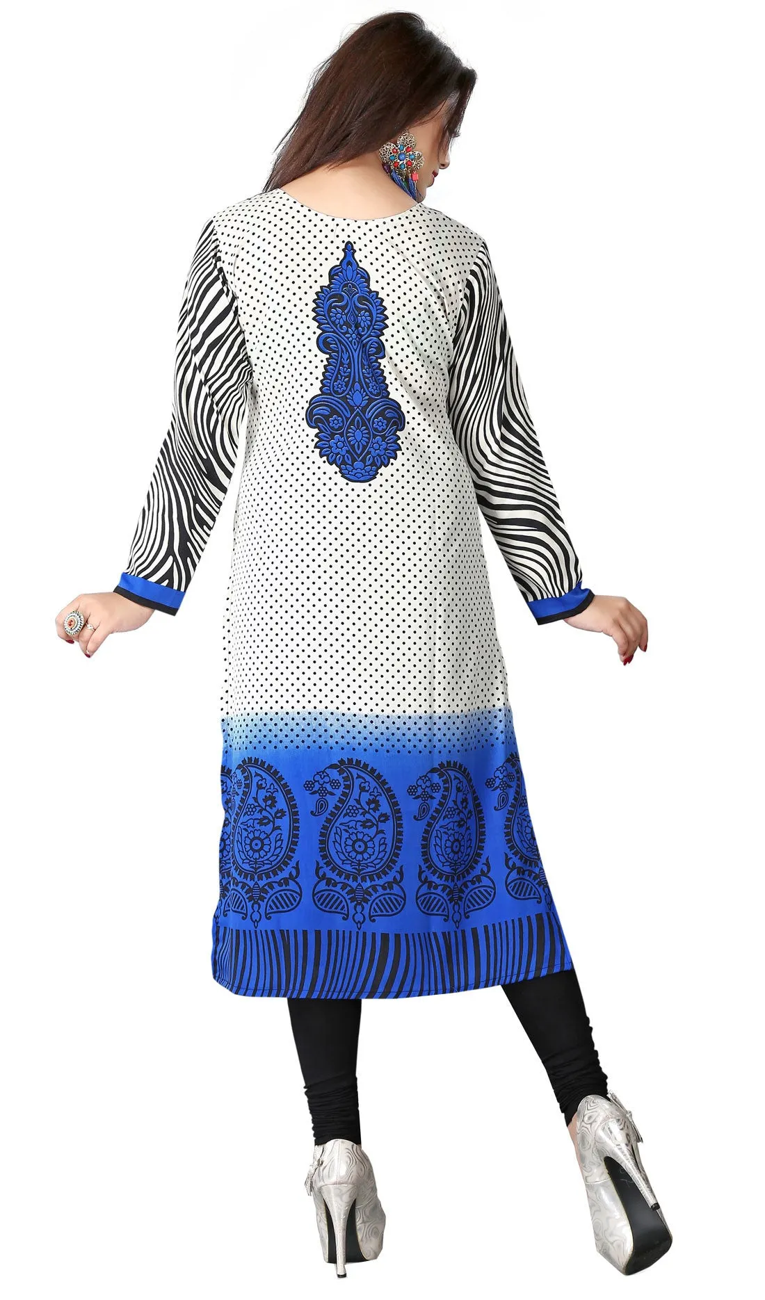 Indian Kurti Top Tunic Printed Womens Blouse India Clothes (Blue)