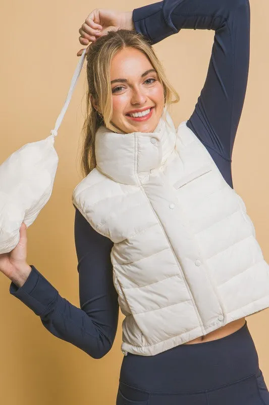 Kaelyn High Neck Zip Up Puffer Vest with Storage Pouch