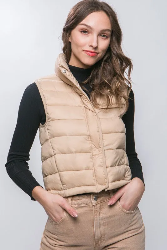 Kaelyn High Neck Zip Up Puffer Vest with Storage Pouch