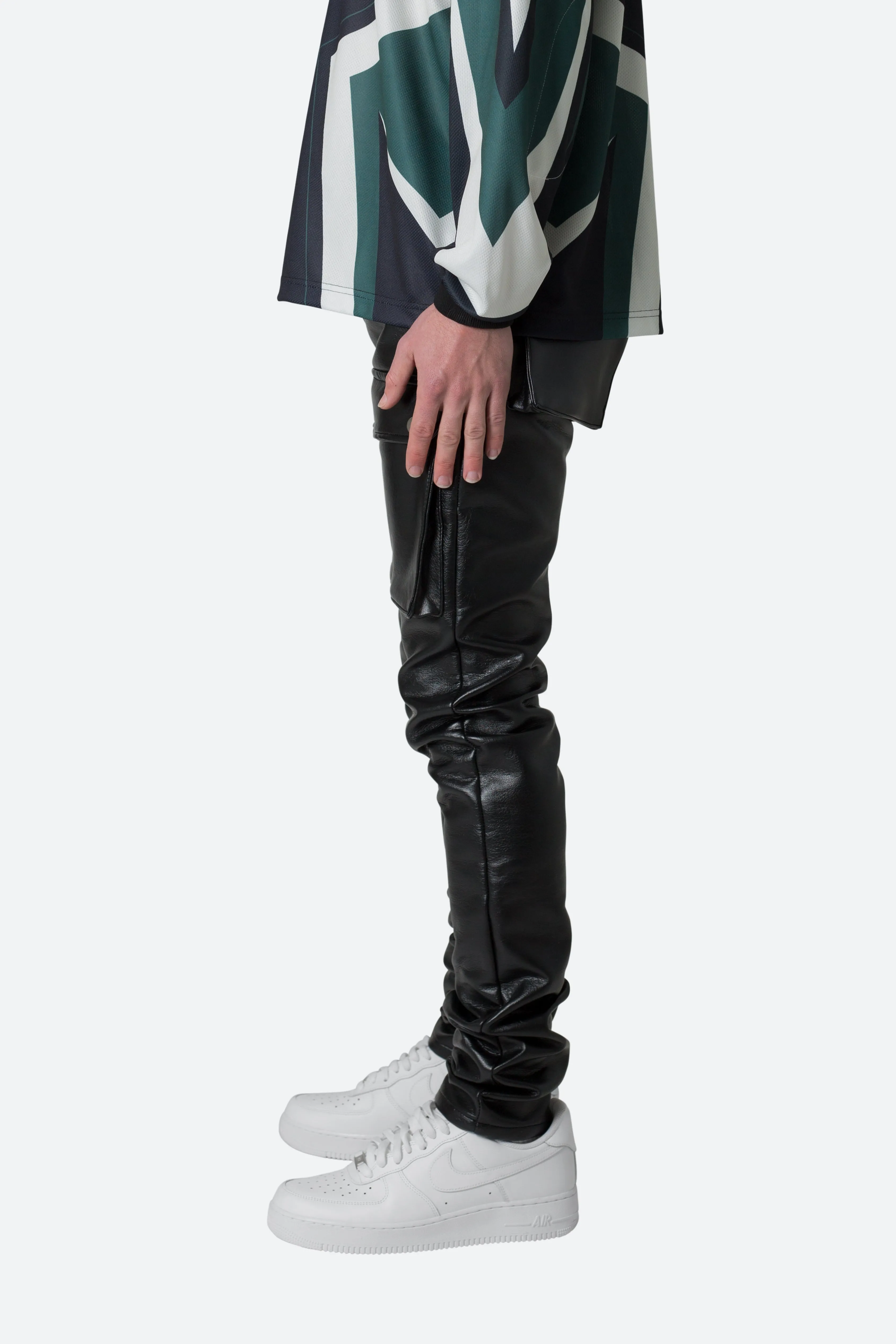 Leather Snap Cargo Pants - Black