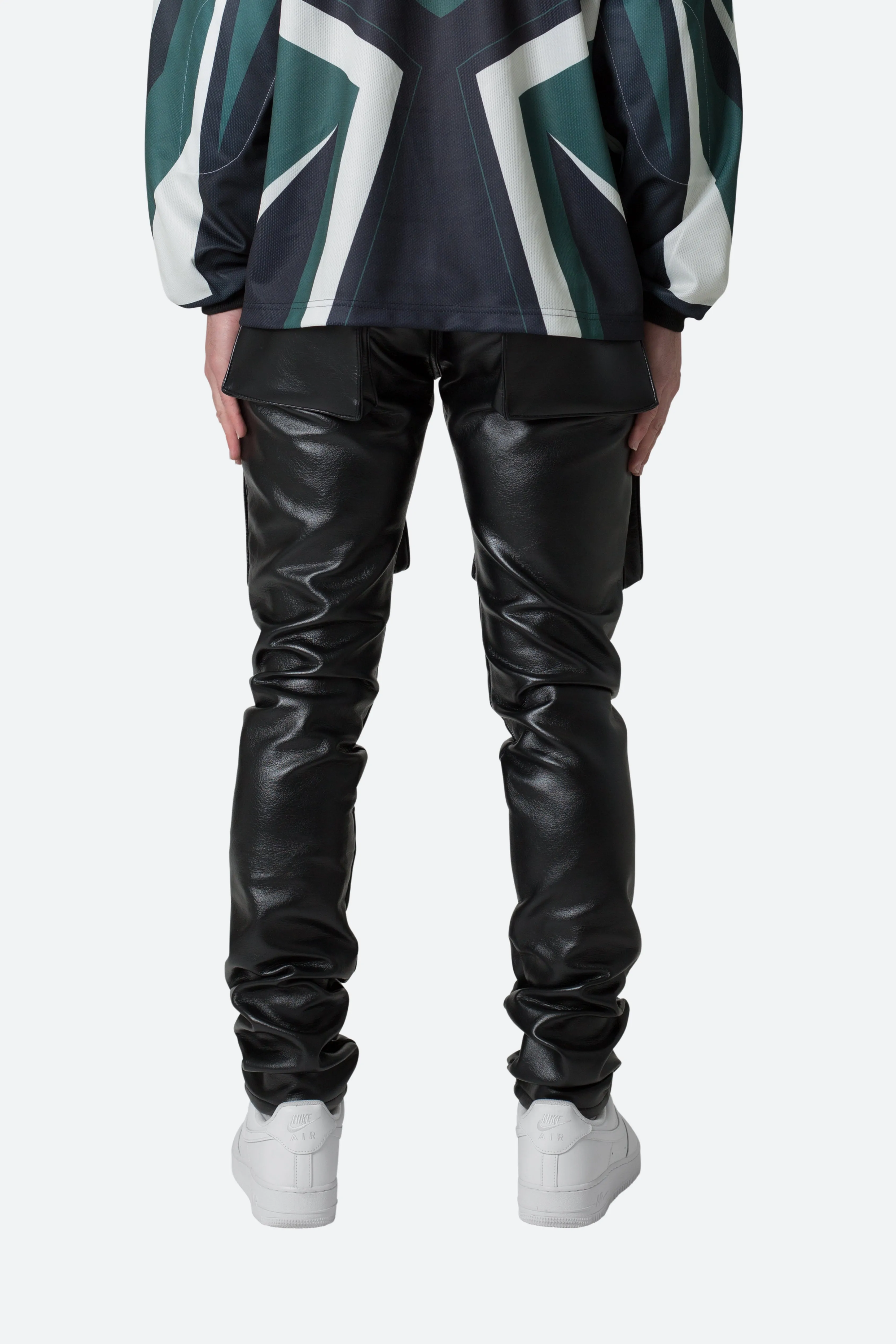 Leather Snap Cargo Pants - Black