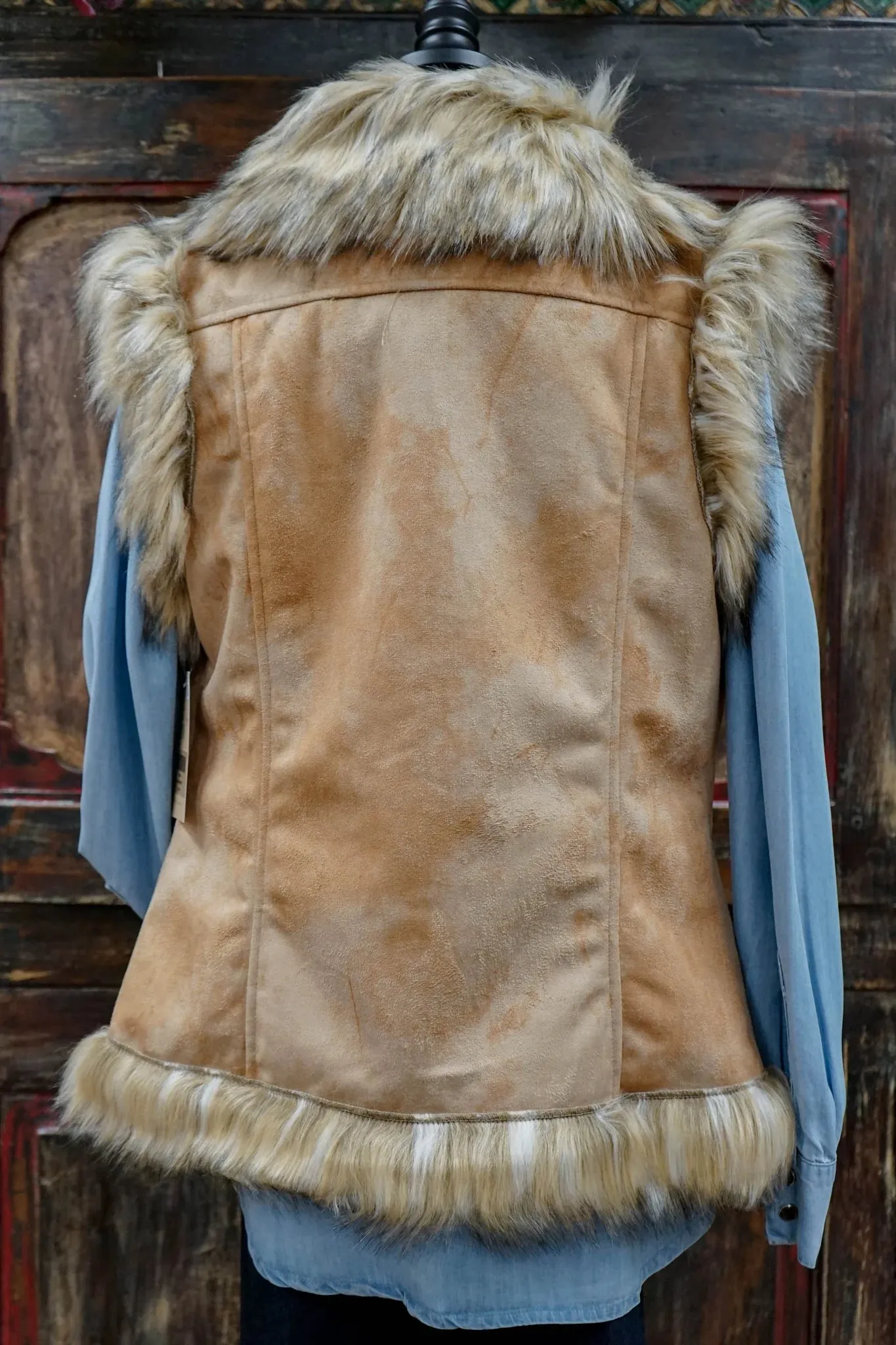 Luxe Suede and Fur Vest in Wheat by Tasha Polizzi