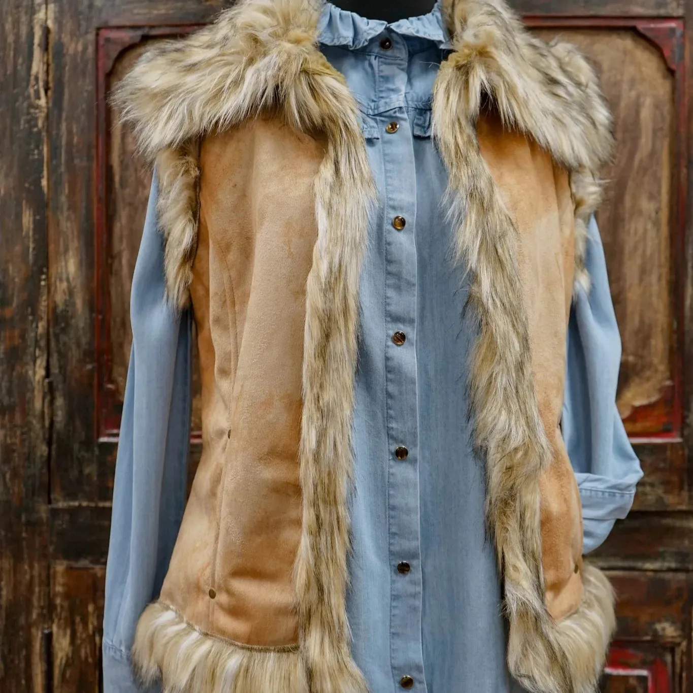 Luxe Suede and Fur Vest in Wheat by Tasha Polizzi