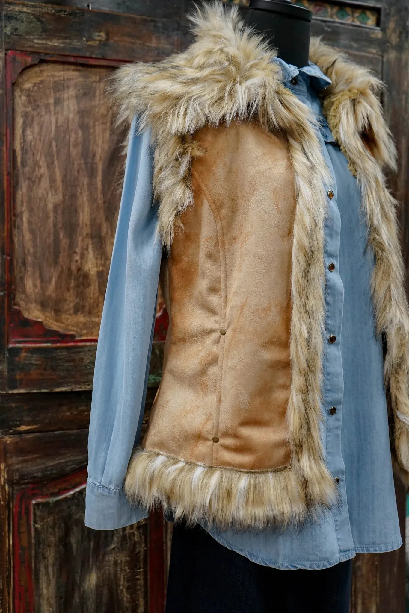 Luxe Suede and Fur Vest in Wheat by Tasha Polizzi