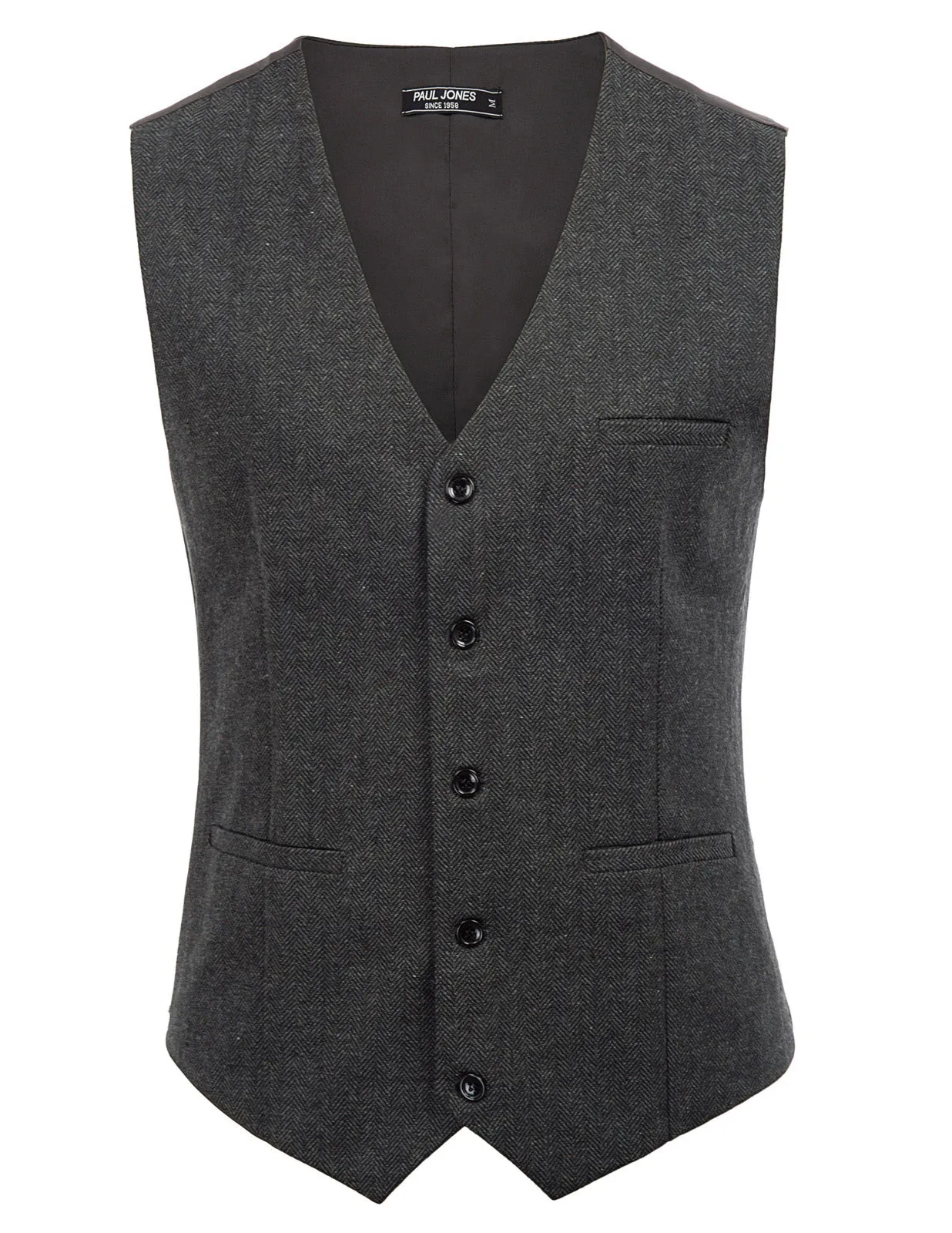 Men's Western Herringbone Tweed Suit Vest Wool Blend V Neck Slim Fit Waistcoat