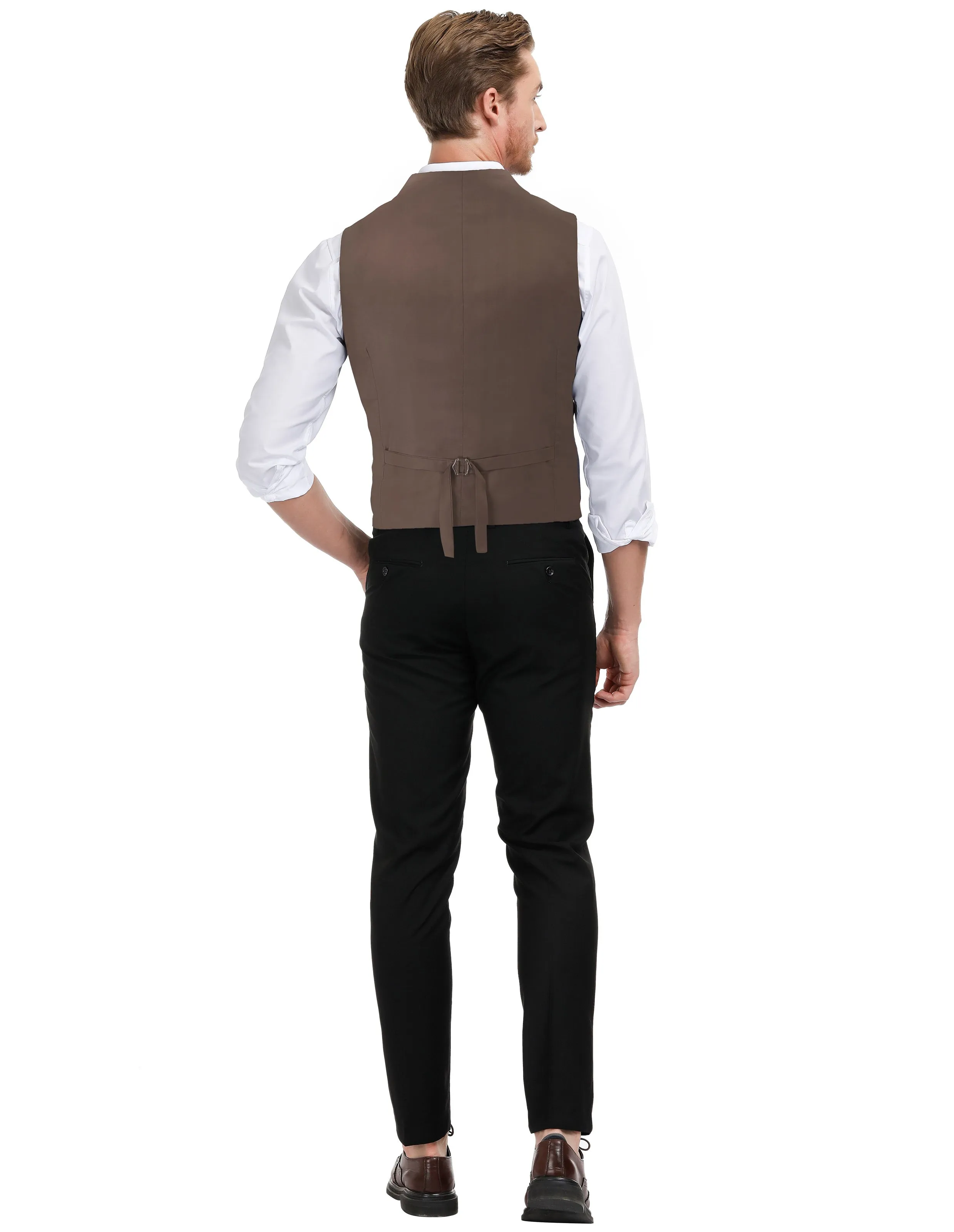 Men's Western Herringbone Tweed Suit Vest Wool Blend V Neck Slim Fit Waistcoat