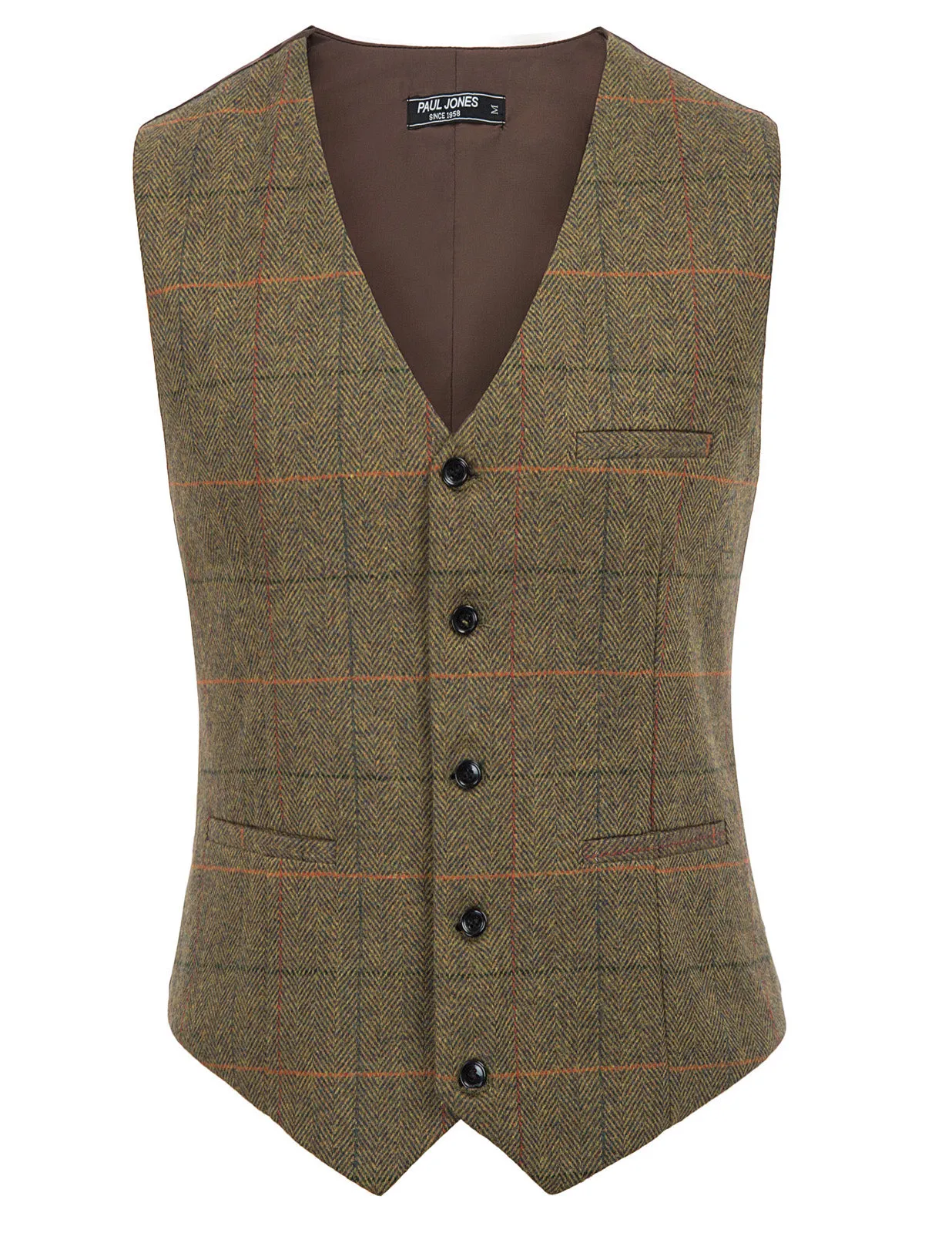 Men's Western Herringbone Tweed Suit Vest Wool Blend V Neck Slim Fit Waistcoat