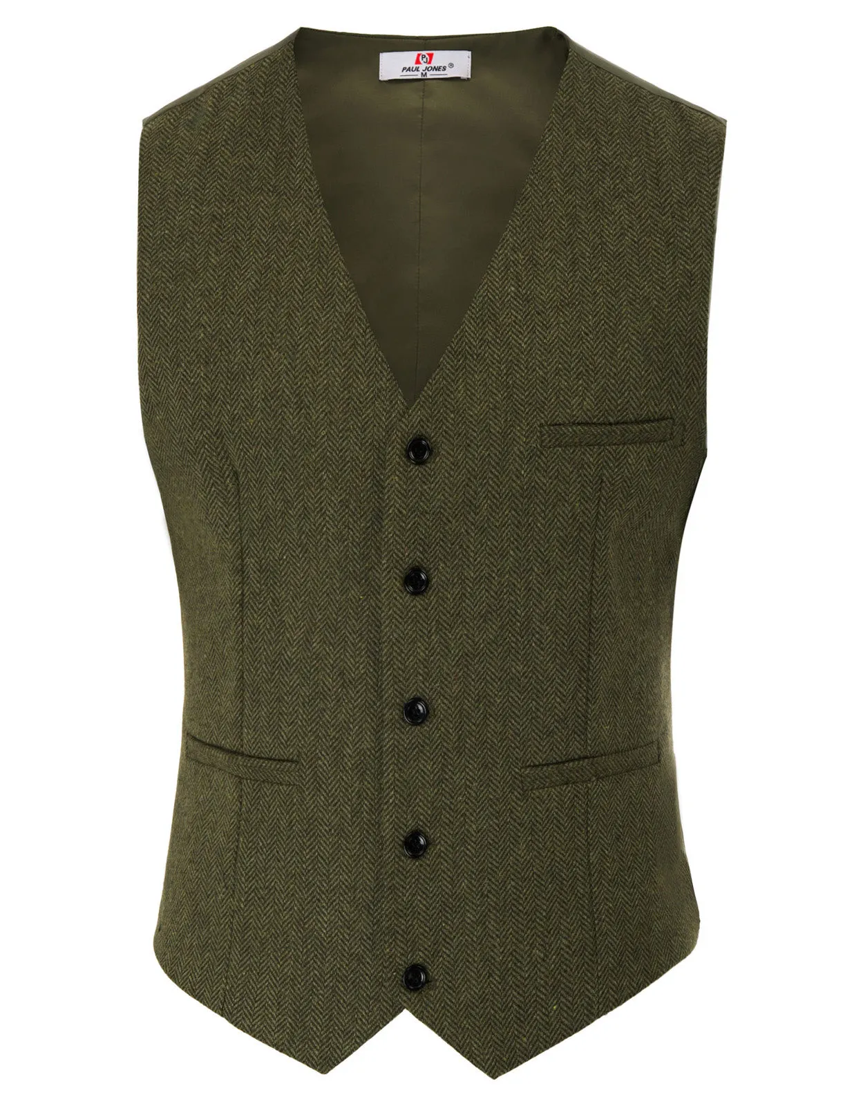 Men's Western Herringbone Tweed Suit Vest Wool Blend V Neck Slim Fit Waistcoat