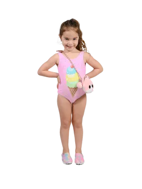 One piece tank swimwear in three ice-cream scoops theme