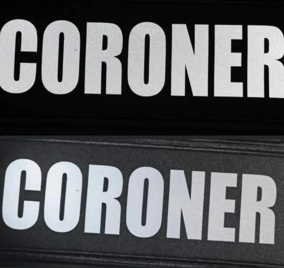 Pair of CORONER Patches (3” x 10”) Pair of Reflective Hook and Loop