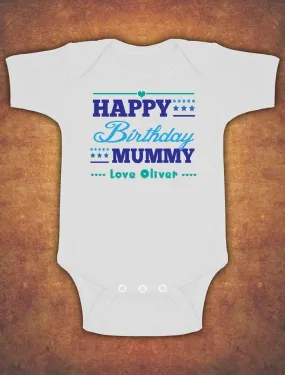 Personalised Happy Mummy Birthday Baby Kids Present Grow Body Suit Vest Boy