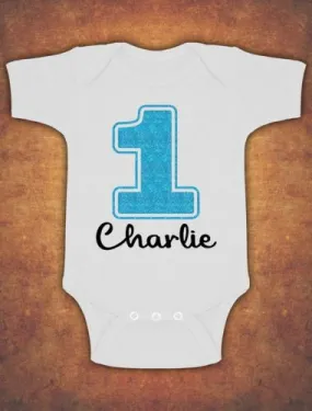 Personalised My First 1st Birthday Cute Baby Kids Body Suit Vest Glitter Boy