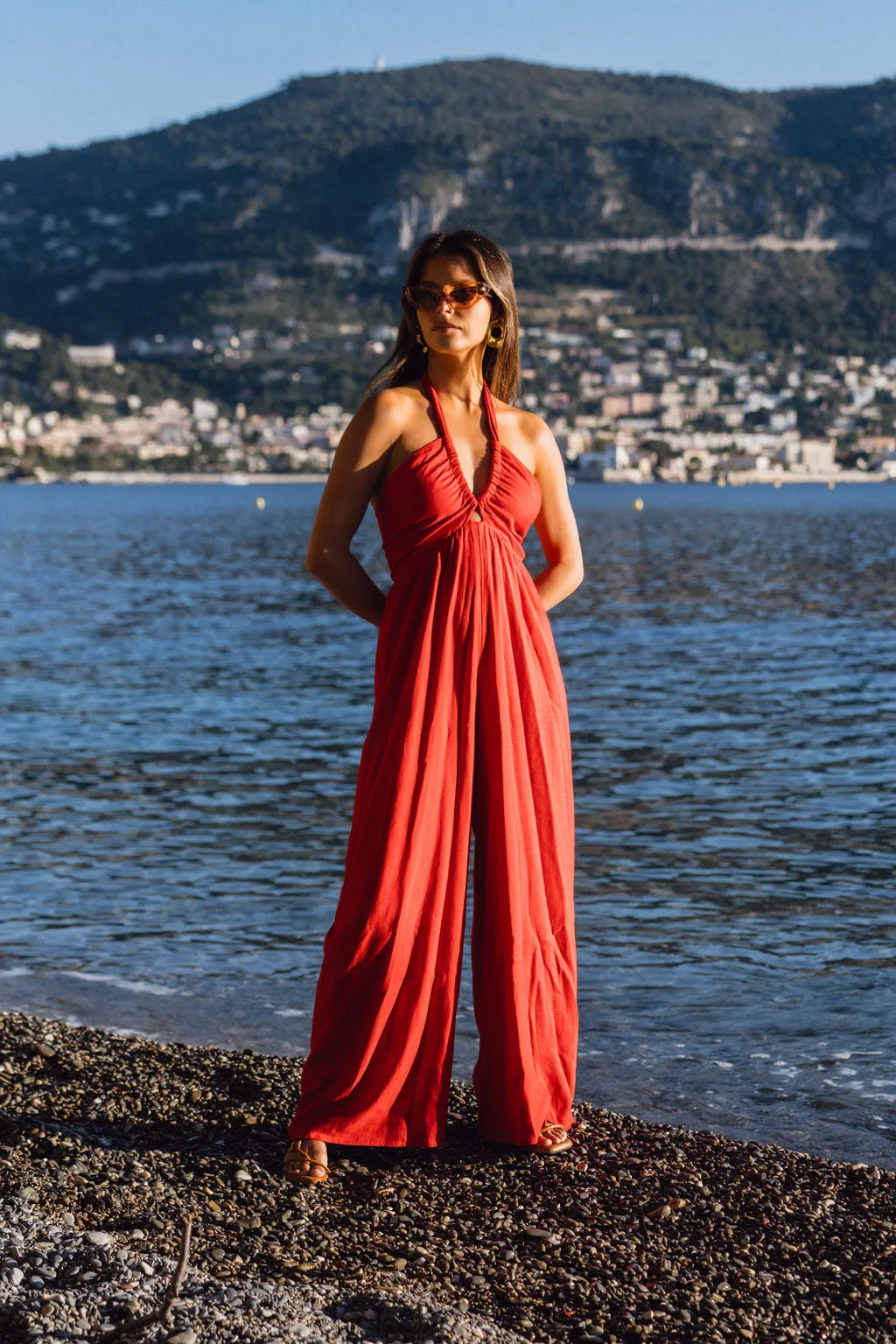 Promenade Red Halter Jumpsuit