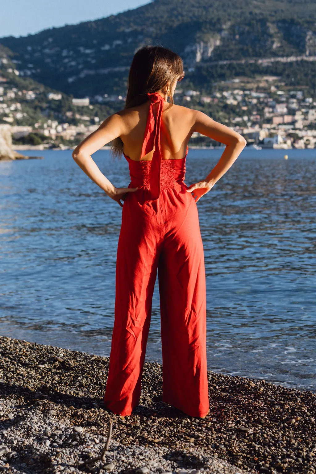 Promenade Red Halter Jumpsuit