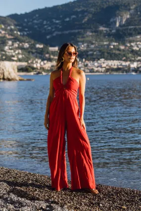 Promenade Red Halter Jumpsuit