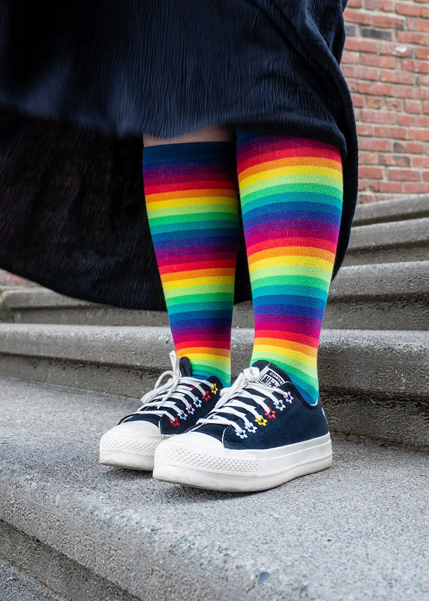 Rainbow Gradient Stripe Knee Socks