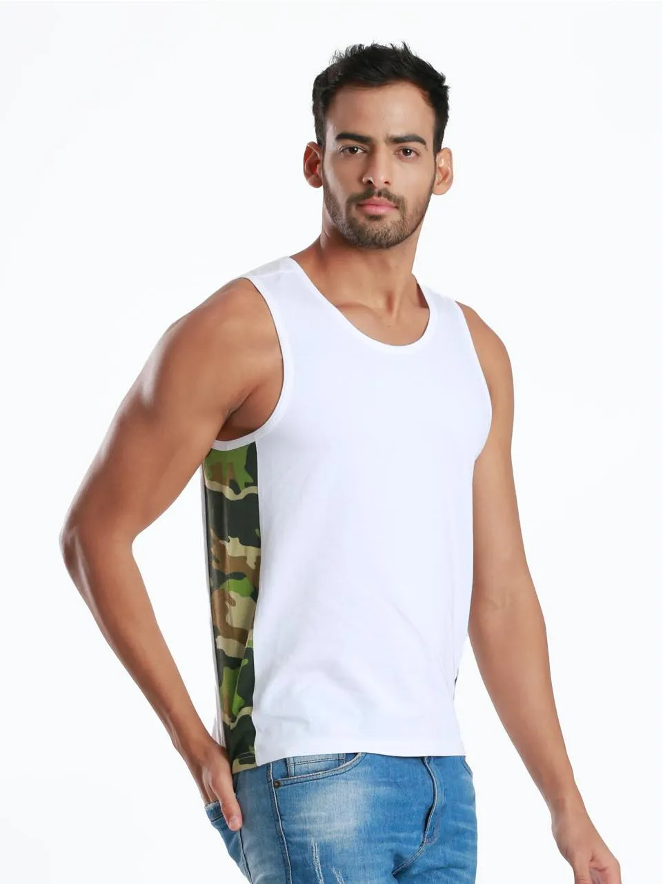 Rib Camo White Active Fit Camo Printed Organic Bamboo Vest (Pack Of 1)