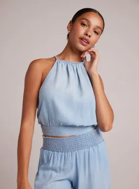 Side Tie Button Halter - Caribbean Wash