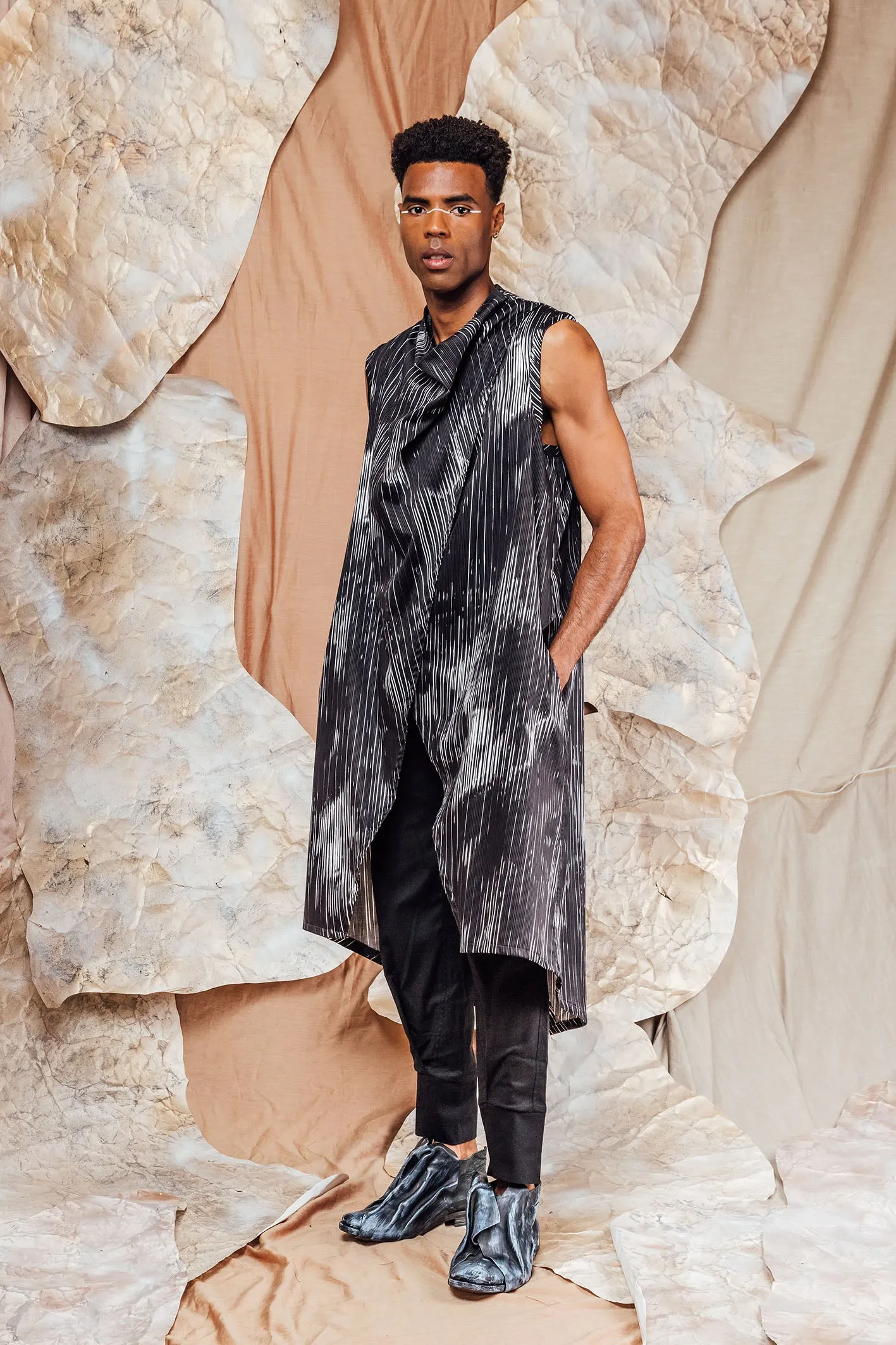 SL23 ISSA DRAPE VEST - ART STRIPE