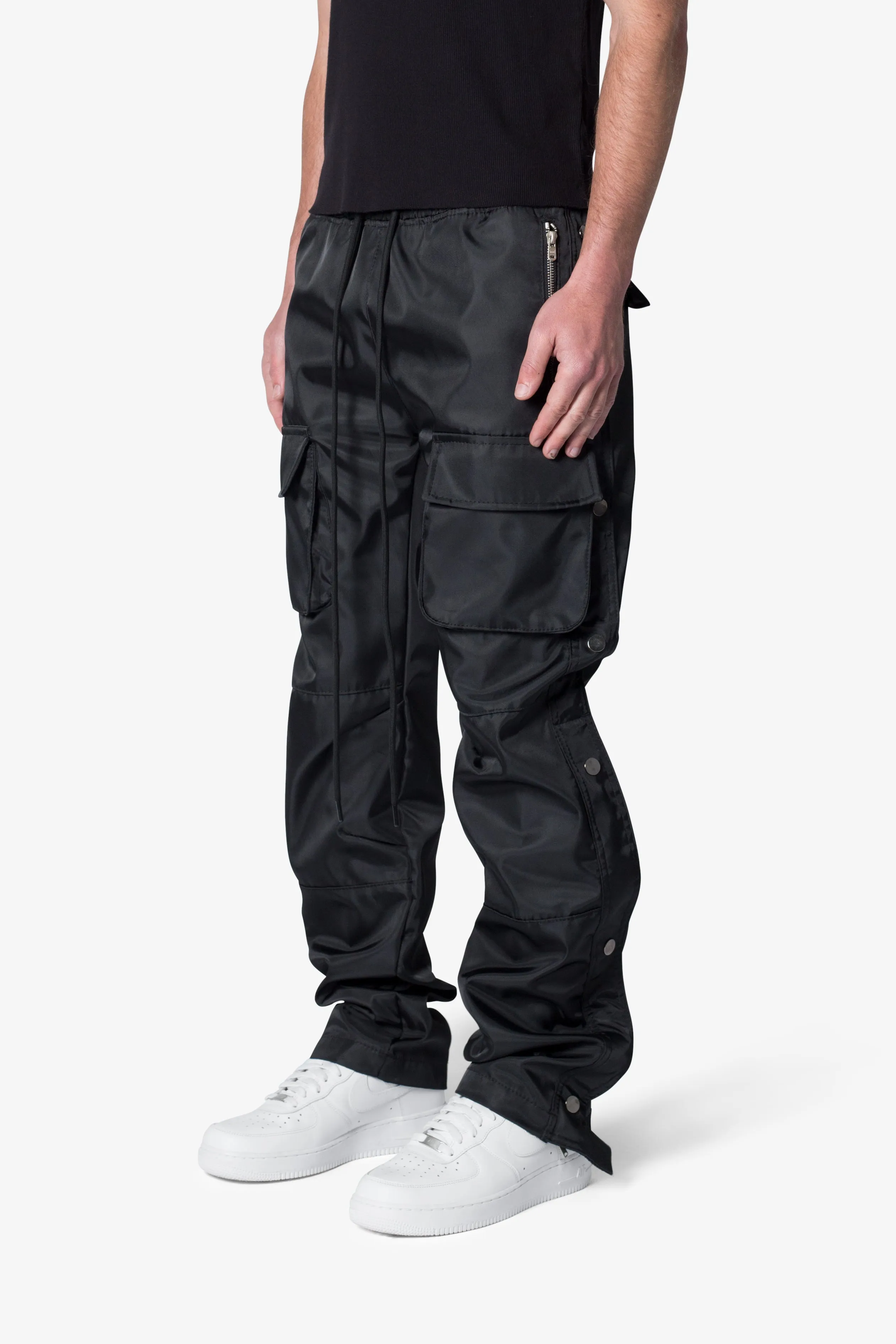 Snap Front Cargo Pants - Black