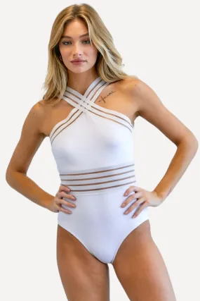 Solid Halter Neck One Piece Swimsuit