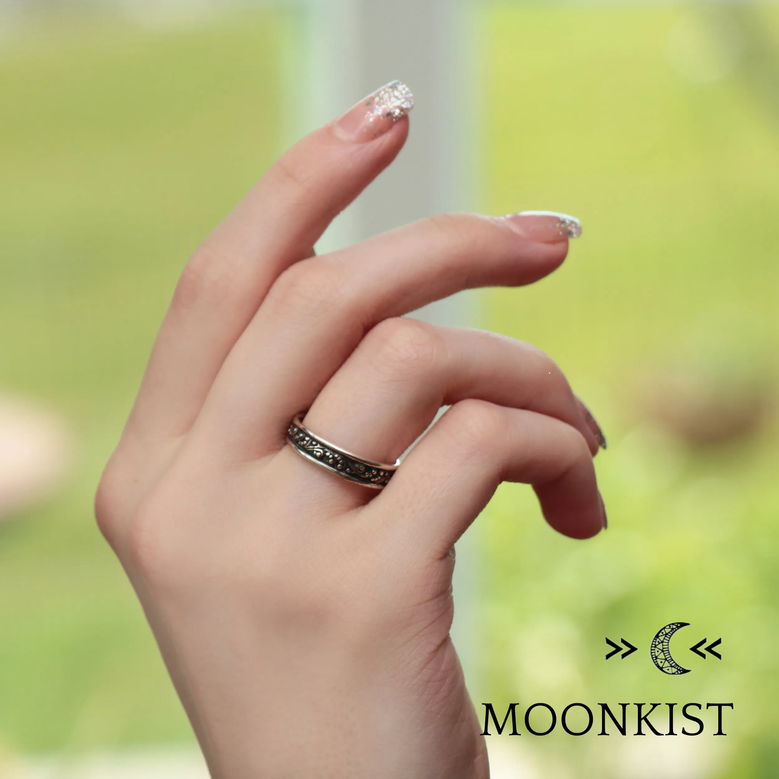 Sterling Silver Antique Style Vine Wedding Band Set  | Moonkist Designs