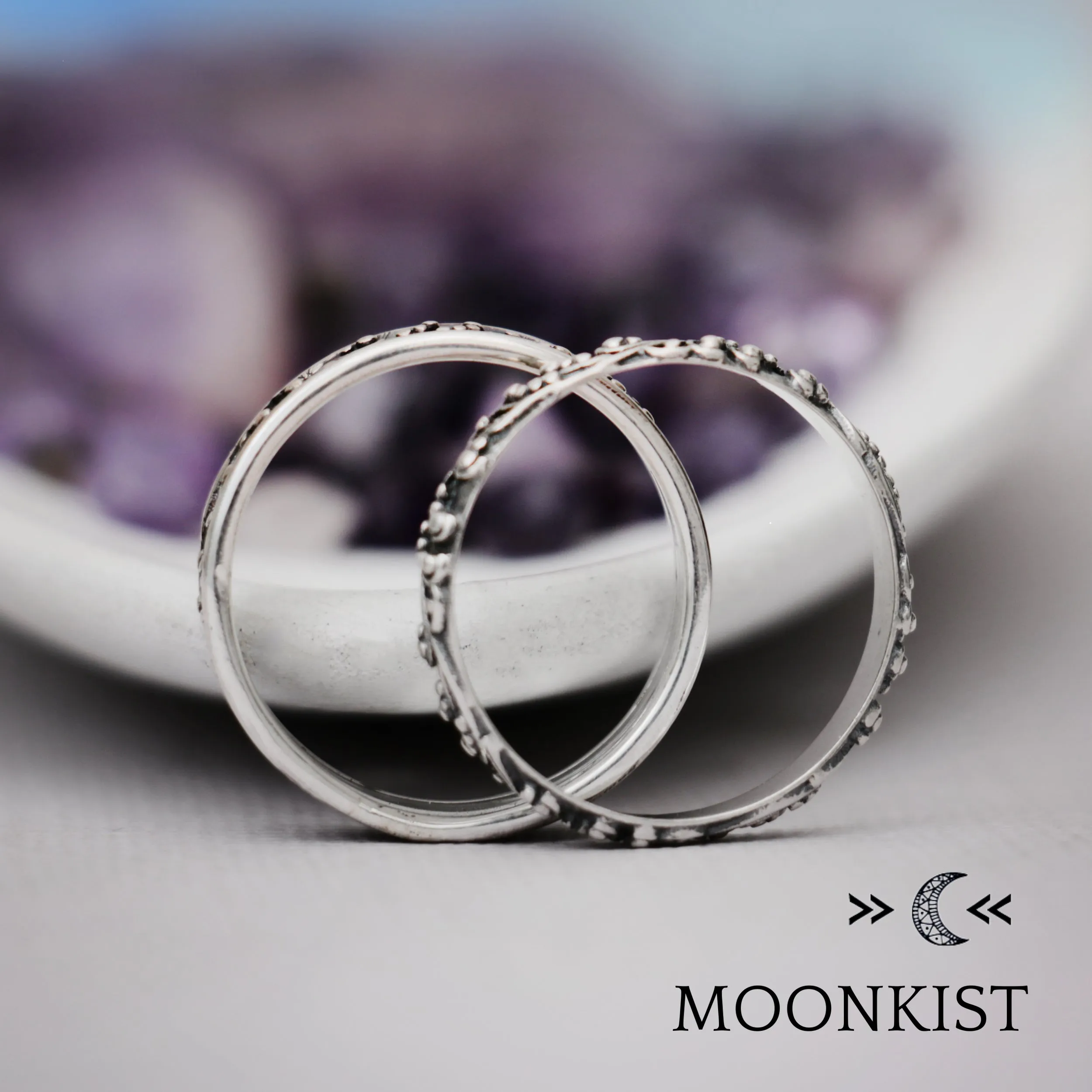 Sterling Silver Antique Style Vine Wedding Band Set  | Moonkist Designs