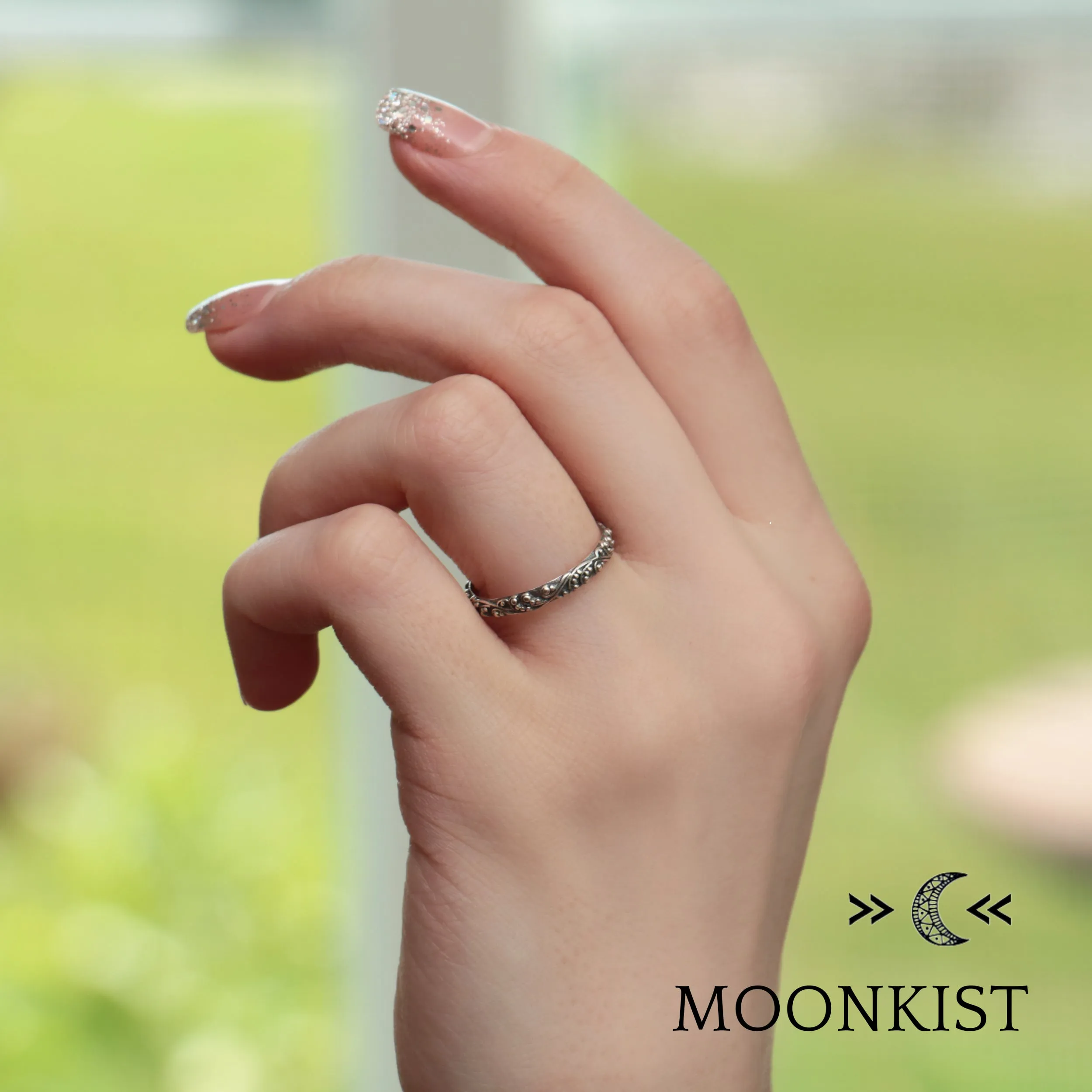 Sterling Silver Antique Style Vine Wedding Band Set  | Moonkist Designs