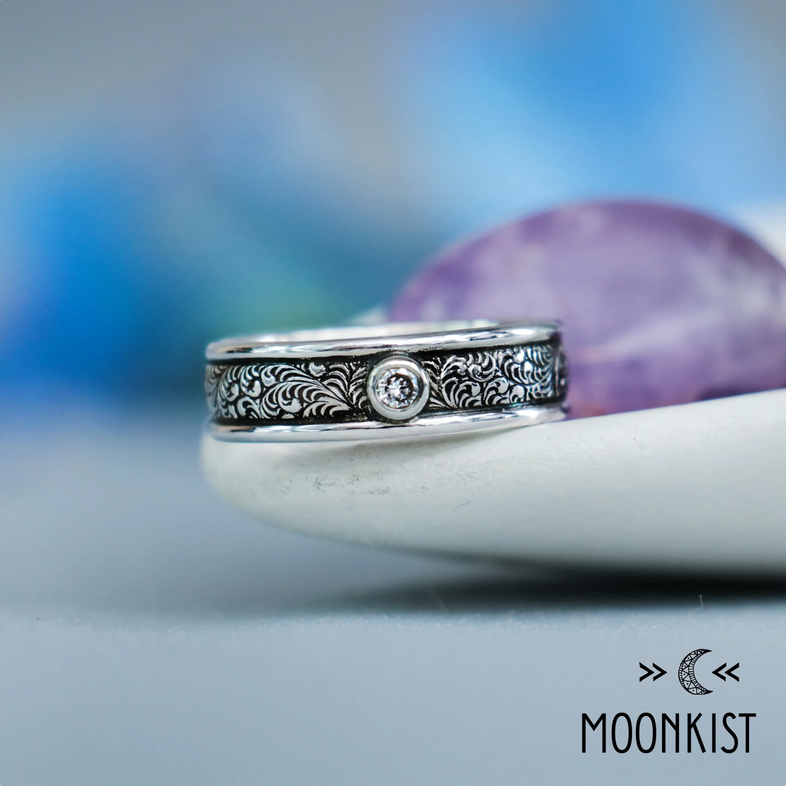 Sterling Silver Mens Fern Engagement Ring  | Moonkist Designs