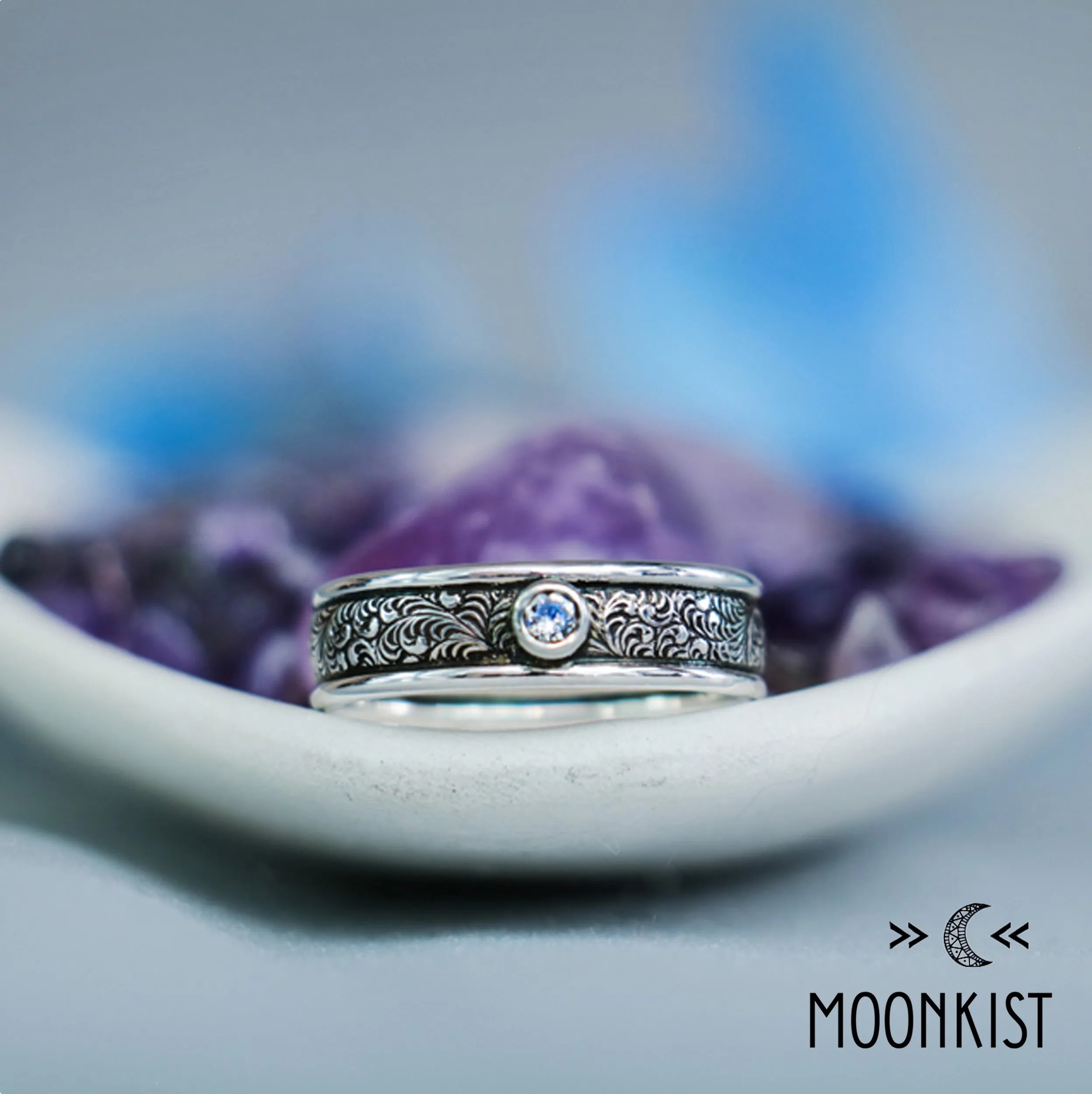 Sterling Silver Mens Fern Engagement Ring  | Moonkist Designs