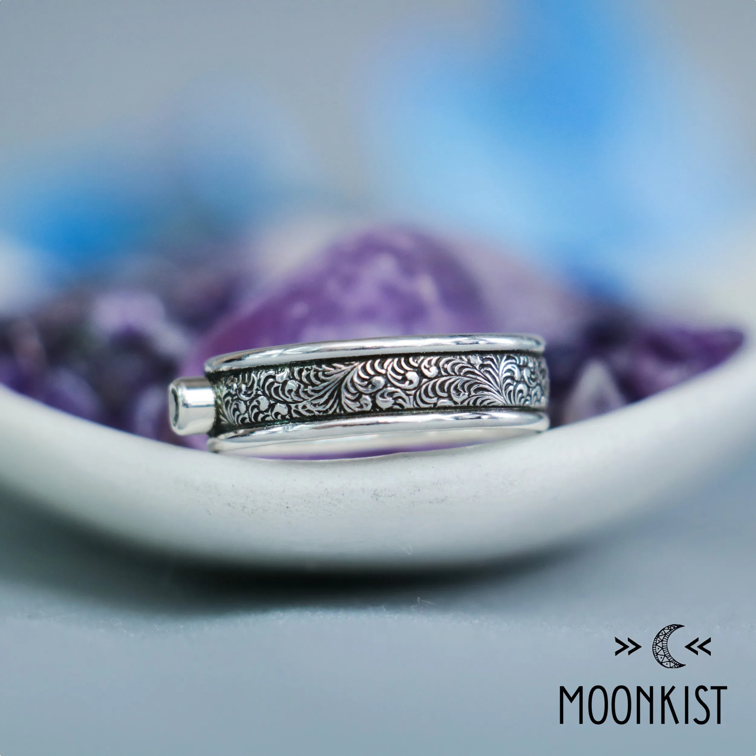 Sterling Silver Mens Fern Engagement Ring  | Moonkist Designs