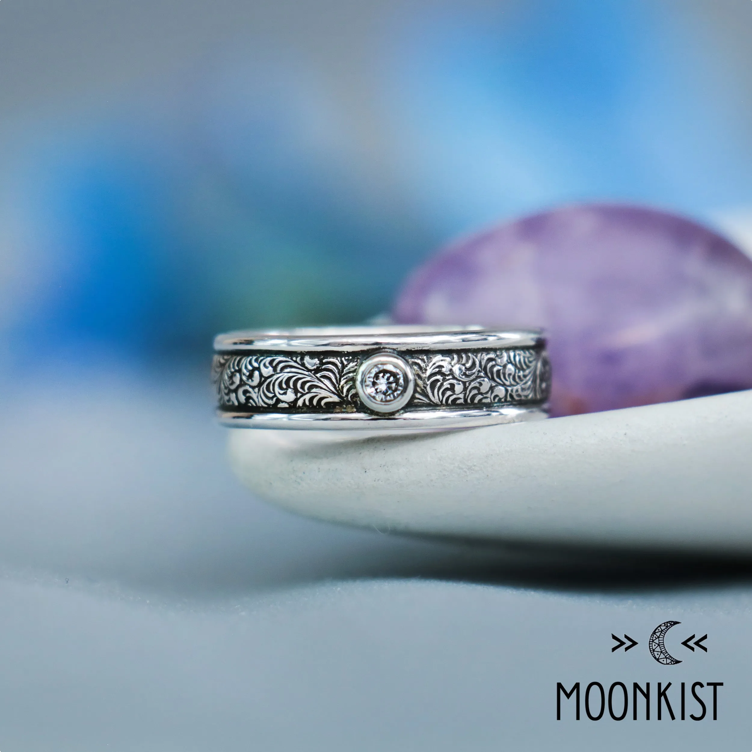 Sterling Silver Mens Fern Engagement Ring  | Moonkist Designs